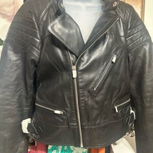 “$1000 designer!! Blk Dnm”Black Leather Biker moto Jacket